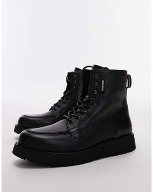 Tommy Hilfiger Lace Up Leather Boots - Black