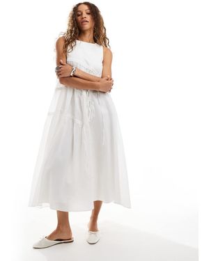 Ghospell Vestido Midi Fruncido De - Blanco