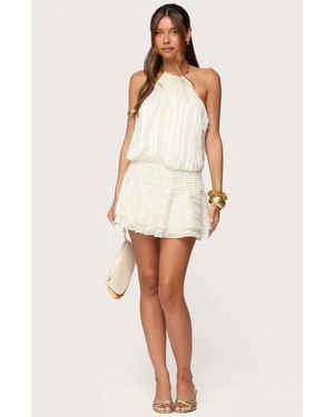 Edikted Glossy Striped Drop Waist Mini Dress - White