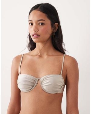 Mango Ruched Detail Wired Bikini Top - Natural