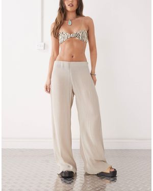 Weekday Wide Leg Plisse Pants - Natural