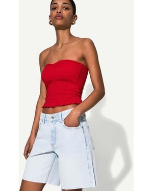Bershka Bermuda en jean - clair - Rouge