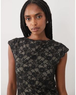 Abercrombie & Fitch Top en dentelle réversible avec décolleté rond et soutien-gorge amovible - Noir