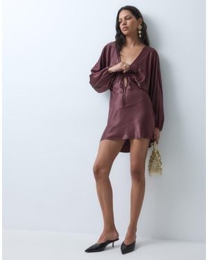 ASOS Plunge Batwing Satin Mini Dress - Red