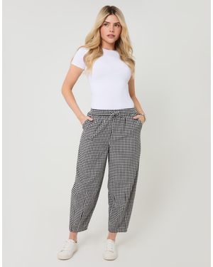 Threadbare High Waisted Gingham Barrel Leg Trousers - Grey