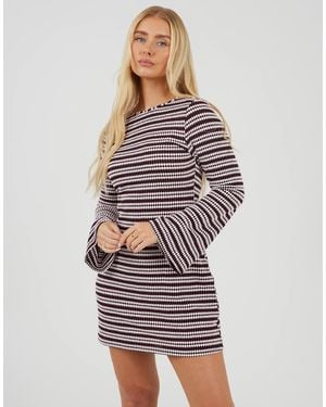 Brave Soul Textured Long Sleeve Stripe Mini Dress