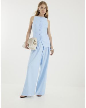 River Island Linen Blend Wide Leg Trousers - Blue