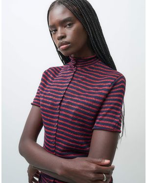 ASOS Pull en maille à manches courtes à rayures rouges et bleu marine - Violet