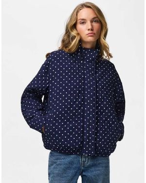 Pieces Familla Padded High Neck Bomber Quilted Jacket - Blue