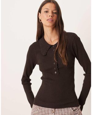 Jdy Scallop Trim Knitted Polo - Black
