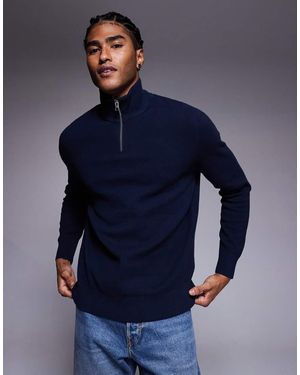 ASOS Relaxed Knitted Half Zip Jumper - Blue
