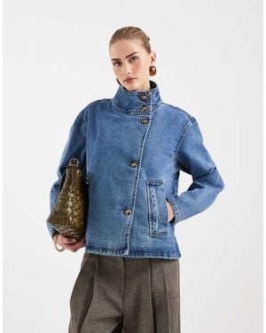 Object Giacca Di Jeans Corta Premium Morbida Medio Con Bottoni Sul Davanti - Blu