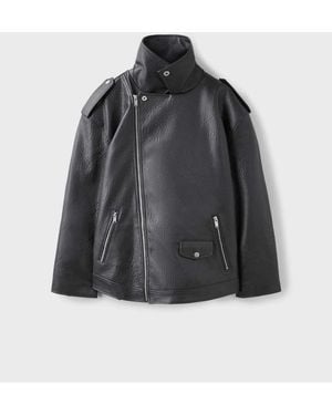 Stradivarius Leather Effect Biker Jacket - Black