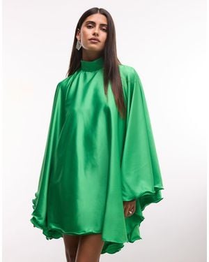 The Dolls House Lorena Premium High Neck Open Back Floaty Mini Dress - Green
