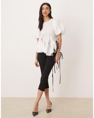 Ghospell Exclusive Ruched Puff Sleeve Top - Natural