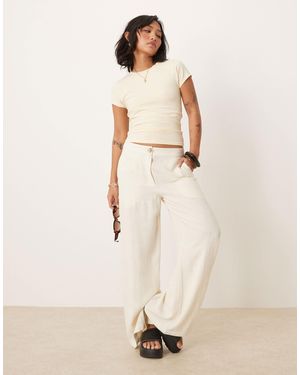 ASOS Petite Relaxed Straight Leg Trousers With Linen - Natural