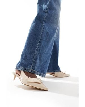 London Rebel Bow Detail Slingback Kitten Heels - Blue