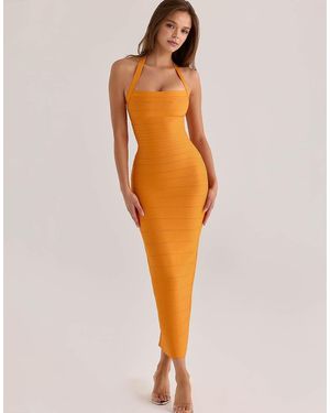 House Of Cb The Silhouette Mango Halter Neck Bandage Maxi Dress - Orange