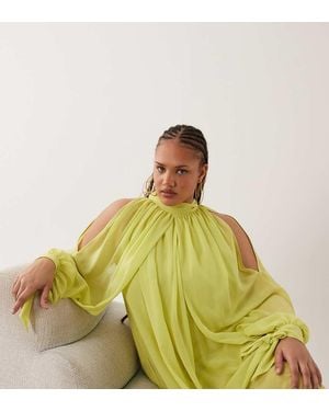 ASOS Asos Design Curve High Neck Chiffon Mini Dress With Open Sleeves - Green