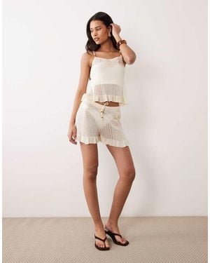 Miss Selfridge Embroidered Sheer Knit Short - Natural