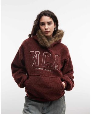 ASOS Weekend Collective Oversized Teddy Hoodie Met Capuchon Met Faux-Furrand - Rood