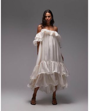 & Other Stories Midaxi Dress With Off Shoulder And Double Ruffle Detail - Grey