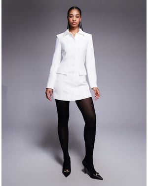 Aria Cove Structured Button Through Pocket Detail Tailored Mini Dress - Grey