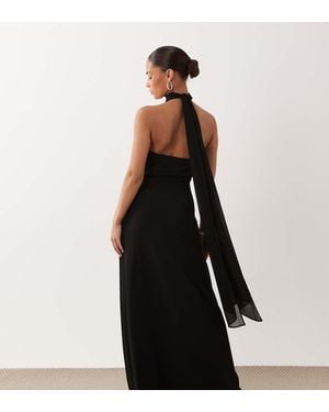 TFNC London Tfnc Bridesmaid Petite Chiffon Halter Neck Drape Maxi Dress - Black