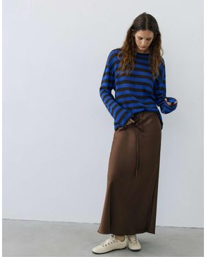 Pull&Bear Jupe midi en satin à cordon - Bleu