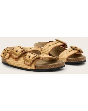 AllSaints Staffa Double Strap Texured Buckle Leather Sandals - Natural