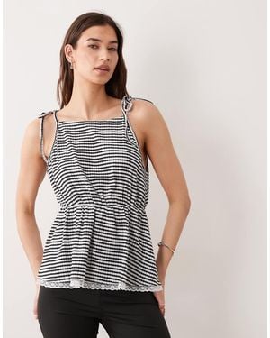 ASOS Co-ord Gingham Top With Lace Trims - Grey