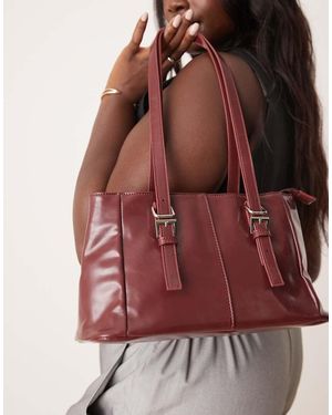 Glamorous Bolso De Hombro Estilo Tote Con Acabado Acharolado De -Rojo