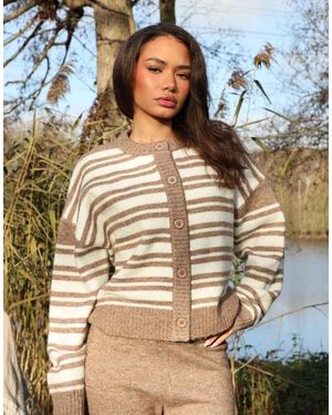 SIMMI Bonnie Fluffy Knit Stripe Cardigan - Blue