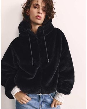 Pull&Bear Hooded Faux Fur Jacket - Blue