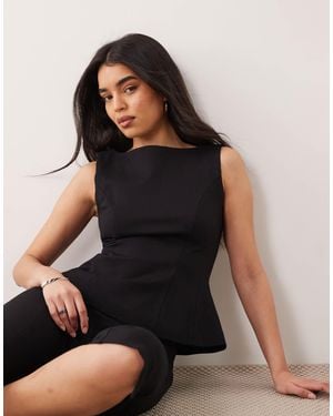 GOOD AMERICAN Soft Stretch Ponte Straight Neck Top - Black