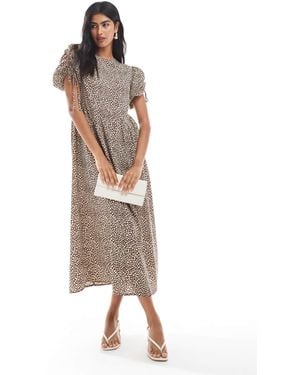 Wednesday's Girl Leopard Print Tie-shoulder Midaxi Dress - Natural