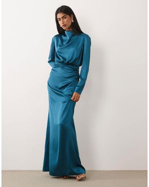 DASKA – langärmliges maxikleid aus satin - Blau