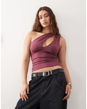 Weekday One Shoulder Top With Slash Detail - Red