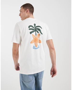Blend 100% Cotton Regular Fit T-shirt With Palm Tree Back Print - White