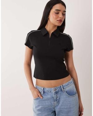 Calvin Klein Slim Fit Zip Through Cropped Racer Polo - Black