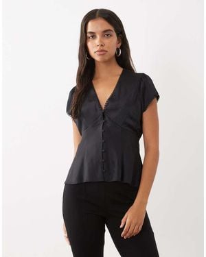 Abercrombie & Fitch V Neck Short Sleeve Blouse - Black