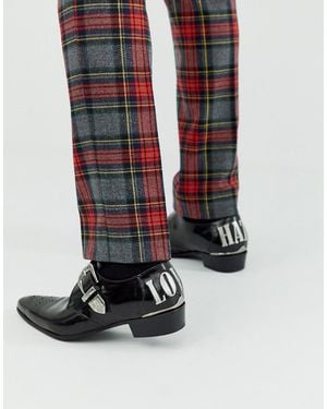 Jeffery West Adamant Monk Shoe With Love Hate Embroidery In Black Leather