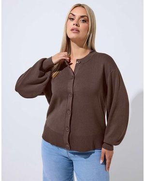 Yours Clothing Balloon Sleeve Cardigan - Brown