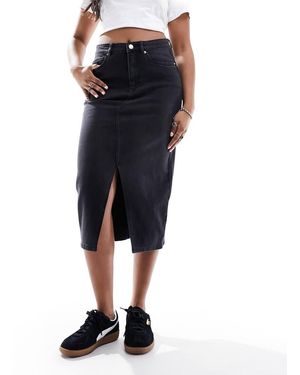 Vero Moda Denim Midaxi Skirt With Front Split - Black