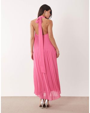 Gina Tricot – plissiertes neckholder-maxikleid - Pink