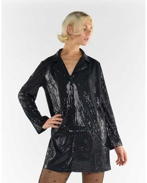 Glamorous Relaxed Lapel Collar Shirt Dress - Blue