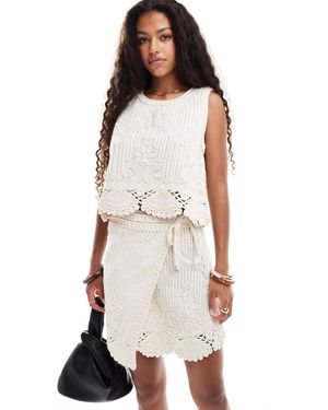 Object Premium Crochet Top Co-ord With Applique - White