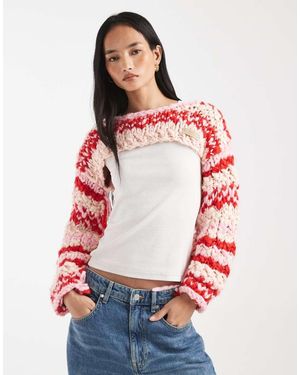 Kiwi & Co Jersey A Rayas Rosas Estilo Bolero Con Detalle De Flecos En Las Mangas De Punto Grueso Con Lana Tejido A Mano Pixie De - Rojo