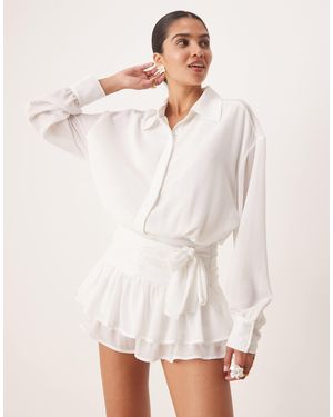 Amy Lynn Sheer Ruffle Bloomer Playsuit With Shirt Top - White