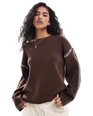 Y.A.S Contrast Stitch Detail Sweater - Brown